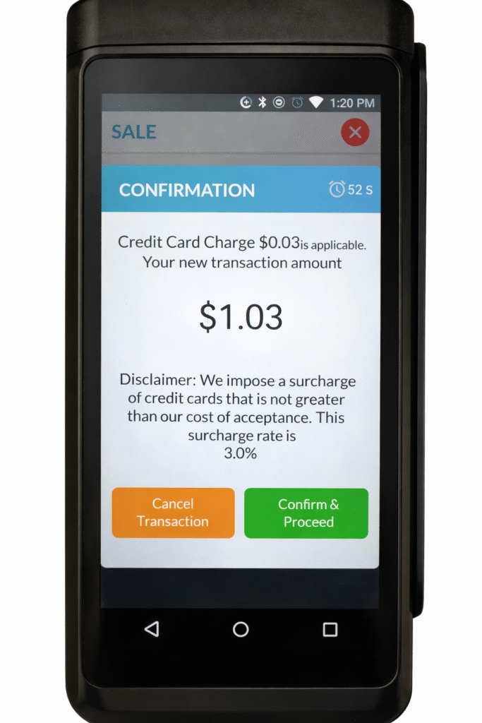 credit card surcharge on dejavoo p1