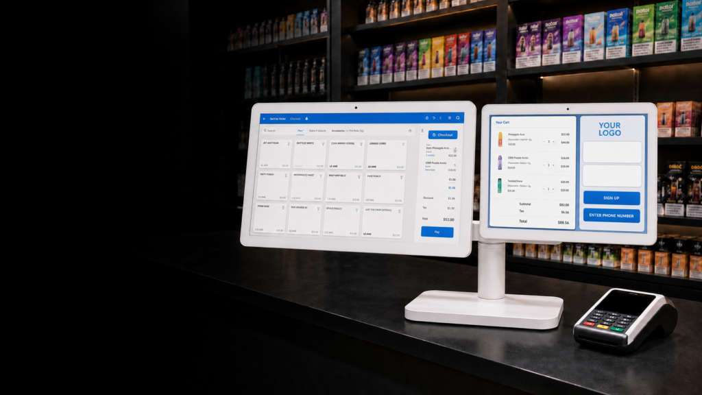 Vape Shop POS mounted on pole stand