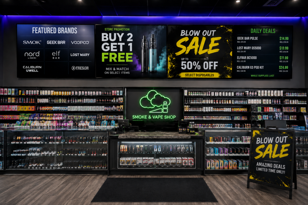 Vape Shop Displaying Digital MenuBoards